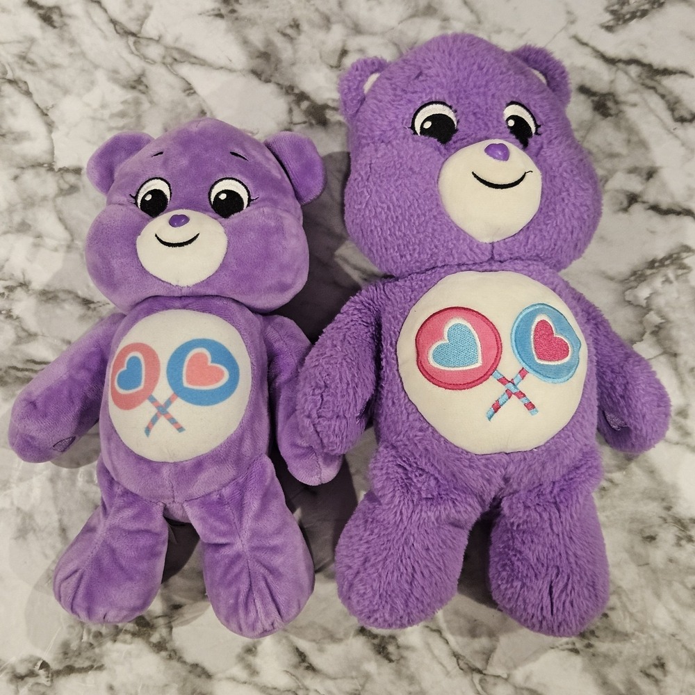 Care Bears Share Bear Plush Bundle Purple 2020 + Larger Version Lot Of 2‎